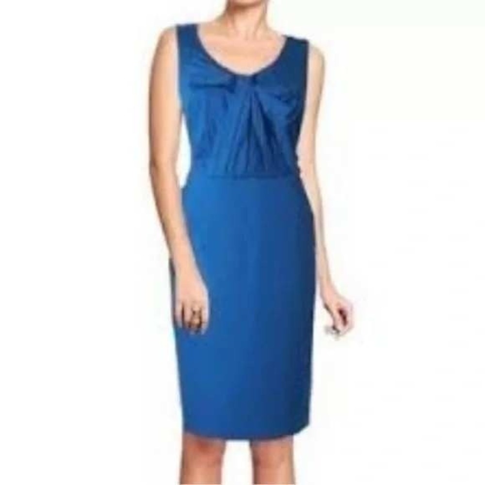 Boden Women's Sleeveless Lined Sheath Dress Blue Bow Box Pleat Scoop Neck Size 6